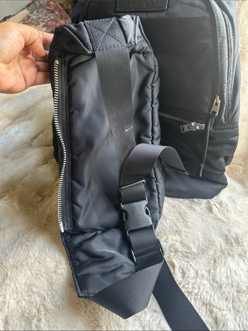 All Saints Black Nylon Backpack with fanny bag attached 2 in 1 pack
